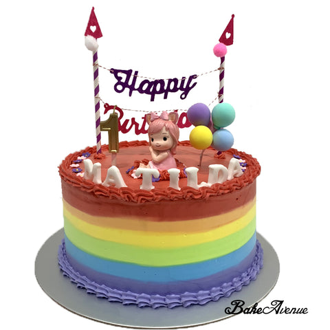 1st Birthday Rainbow Cake with toppers