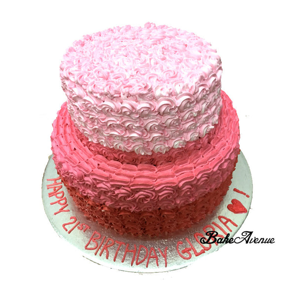 2 Tiers Pink Ombre Cake - 21st Birthday 