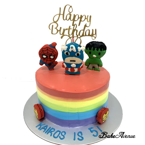Avengers Macaron Topper Rainbow Cake (Smooth Finish)