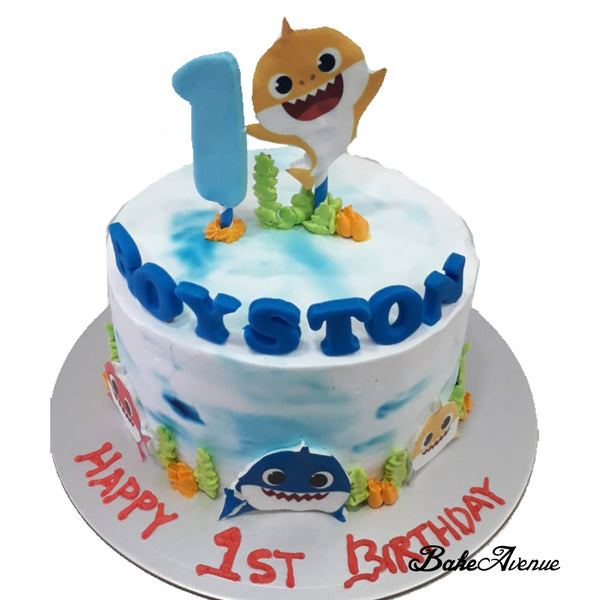 Baby Shark Ombre Cake with Edible Image on fondant Toppers