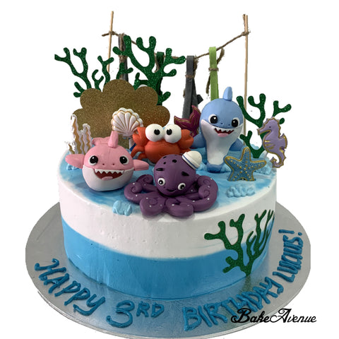 Baby Shark Toppers Ombre Cake (Smooth Finish)