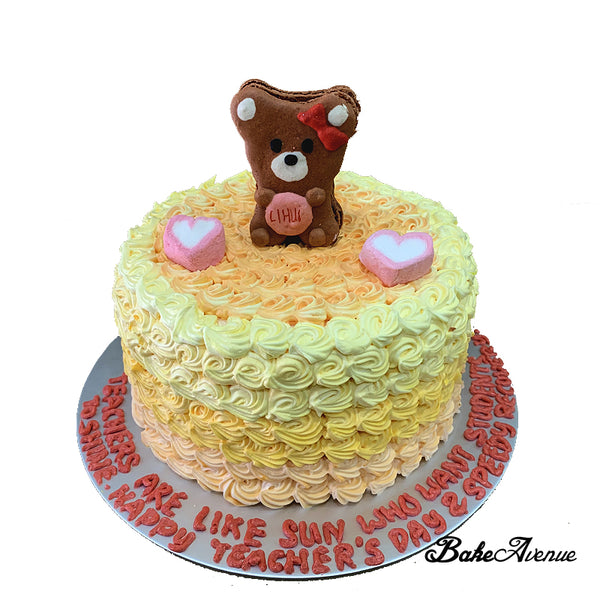 Bear Macaron Topper Ombre Cake