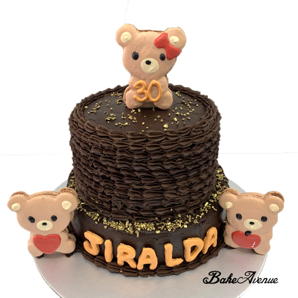 Bear Macaron Topper 2 Tiers Chocolate Rich Cake