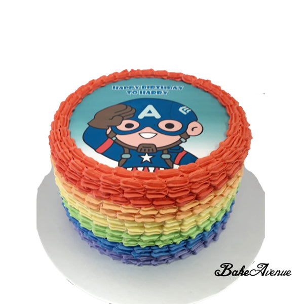 Captain America icing image Rainbow Cake