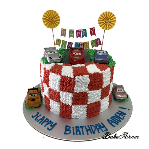 Cars (Movie) Topper Rainbow Cake (Red Checked Design)