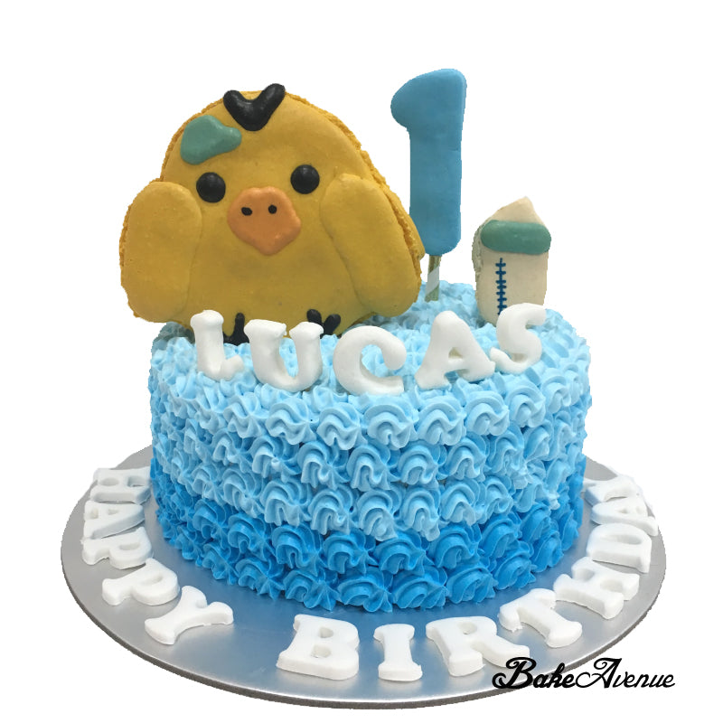 Chicken Macaron Topper Ombre Cake (Boy)