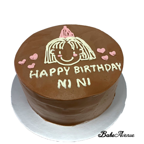 Chocolate Mousse Cake with hand drawn girl + birthday msg