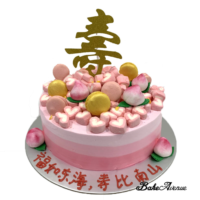 Longevity 寿 Money Pulling Ombre Cake (Smooth Finish) - Shou Tao with leaves