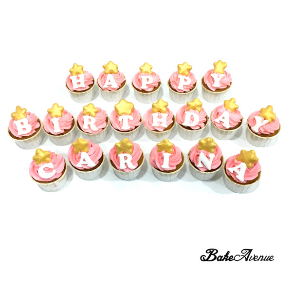 Star Macaron Topper Cupcakes topped with Alphabet Fondants