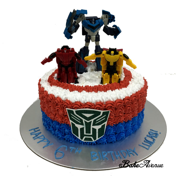 Transformer Ombre Cake with toppers (Optimus Prime)