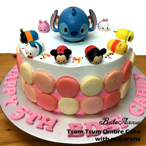 Tsum Tsum Ombre Cake with macarons