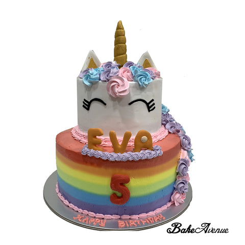 Unicorn 2 Tiers Rainbow Cake (Design 2)