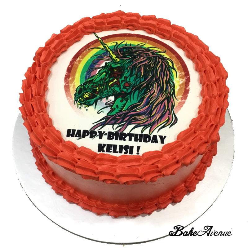 Unicorn Zombie icing image Ombre Cake