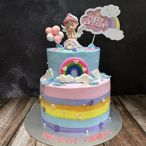 2 Tiers Girl Theme Toppers Ombre Rainbow Cake
