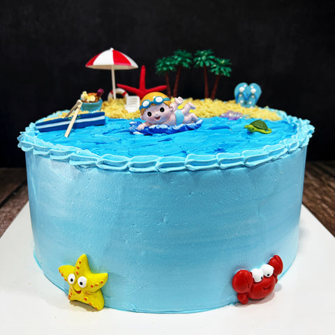 Swimming Theme Ombre Cake (Smooth Finish)