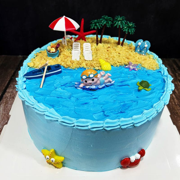 Swimming Theme Ombre Cake (Smooth Finish)