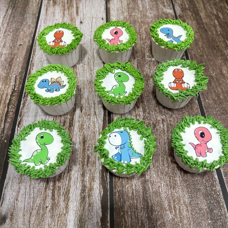 Dinosaur icing image Cupcakes (Grass Pipping Skirting) – BakeAvenue