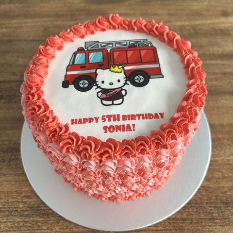 Hello Kitty & Fire Engine icing image Ombre Cake (Dual Themes)