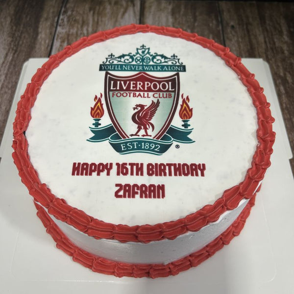 Sports Soccer - Liverpool icing image Vanilla/Chocolate Cake (with White side)