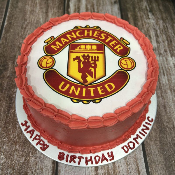 Sports Soccer - Manchester United icing image Vanilla/Chocolate Cake (with Red side)