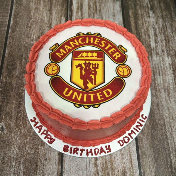 Sports Soccer - Manchester United icing image Vanilla/Chocolate Cake (with Red side)