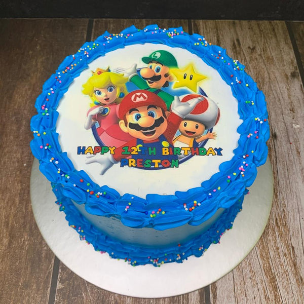 Mario icing image Ombre Cake (Smooth Finish with sprinkles)