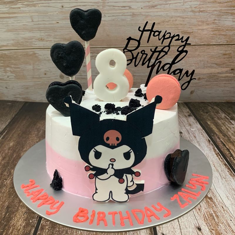 Kuromi with Heart Macaron Toppers Ombre Cake