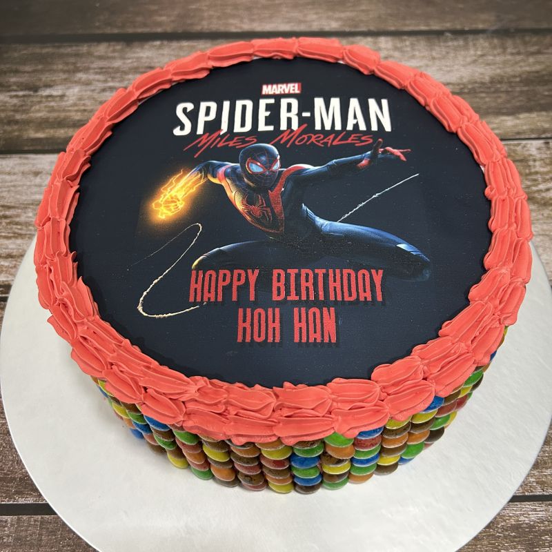 Spiderman icing image M&M Chocolate Cake