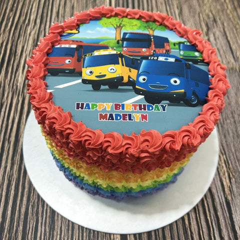Tayo Bus icing image Rainbow Cake