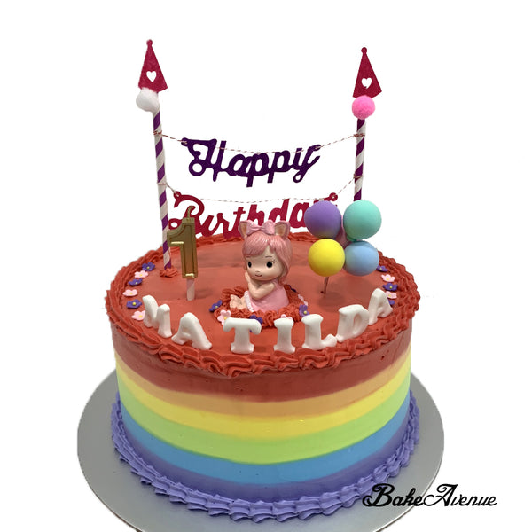 1st Birthday Rainbow Cake with toppers