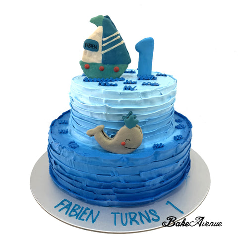 2-Tiers Cake (1st Birthday) - Sea/Beach Design