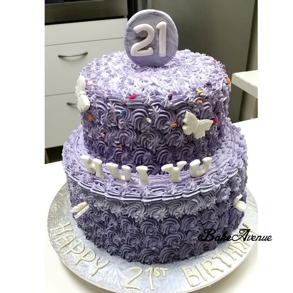 2 Tiers Purple Ombre Cake - 21st Birthday 