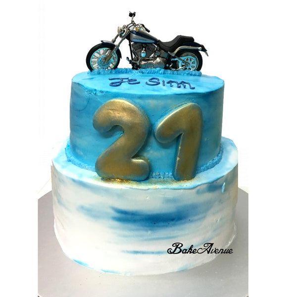 2 Tiers Blue Ombre Scooter Cake - 21st Birthday 