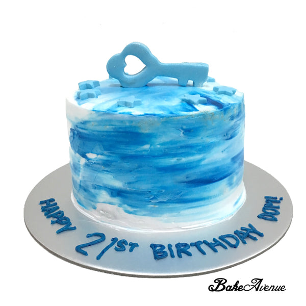 21st Birthday Ombre Cake (Blue White Theme)