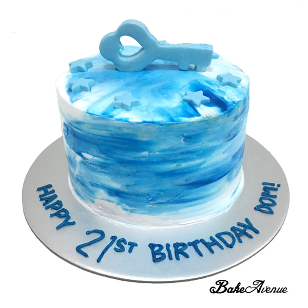 21st Birthday Ombre Cake (Blue White Theme)