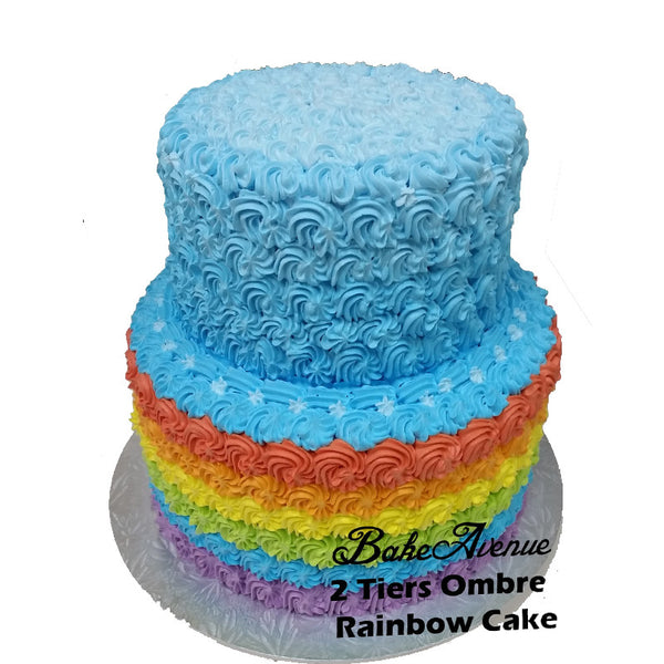 2 Tiers Ombre Rainbow Cake