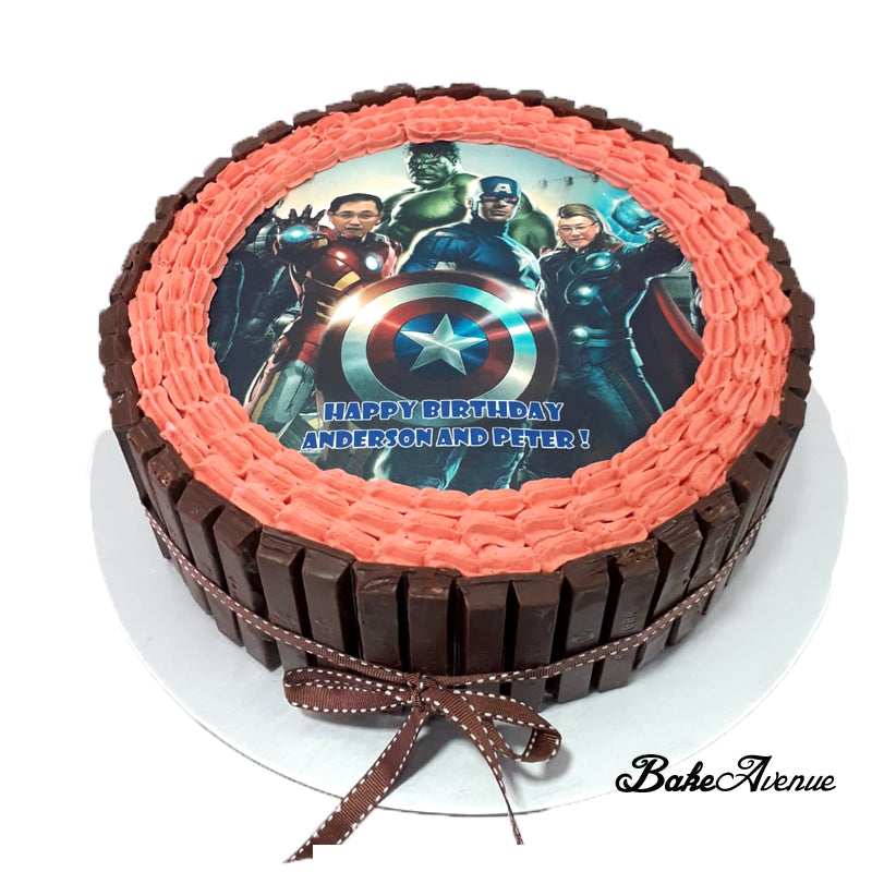 Avengers icing image Kit Kat Chocolate Cake (With Customised Faces)