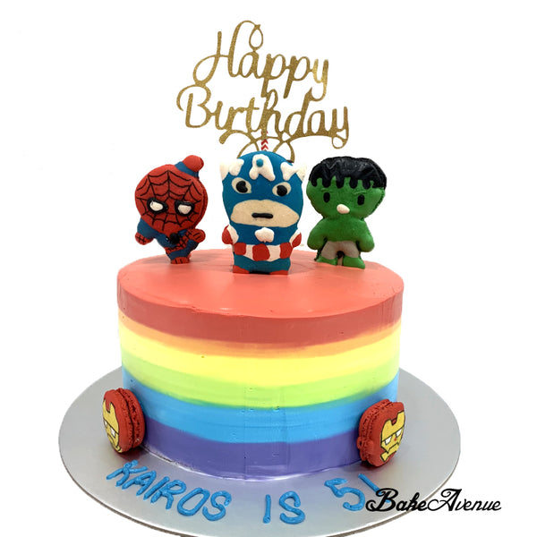 Avengers Macaron Topper Rainbow Cake (Smooth Finish)