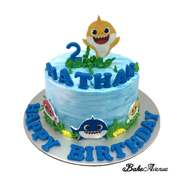Baby Shark Ombre Cake with Edible Image on fondant Toppers