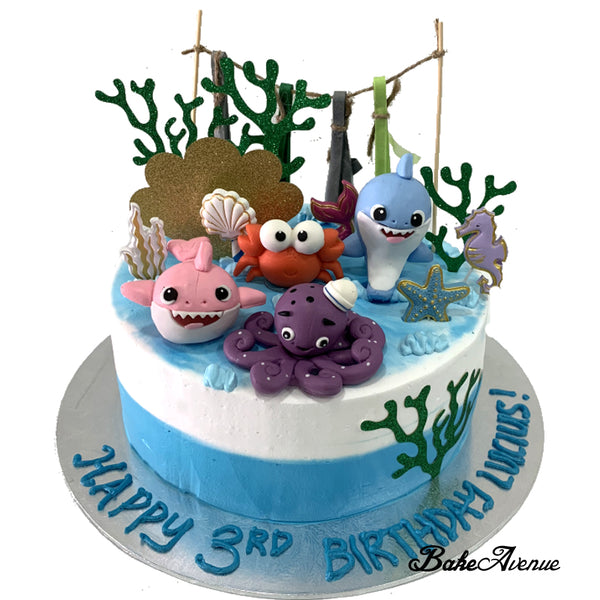 Baby Shark Toppers Ombre Cake (Smooth Finish)