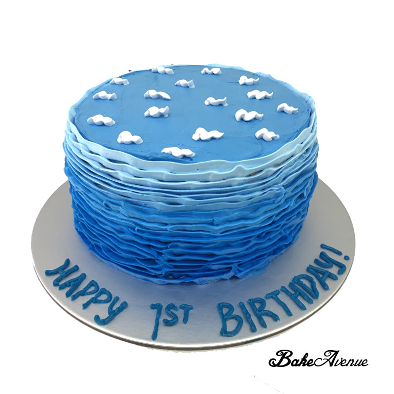 Full Month / 1st Birthday Ombre Cake (Sea Blue Theme)