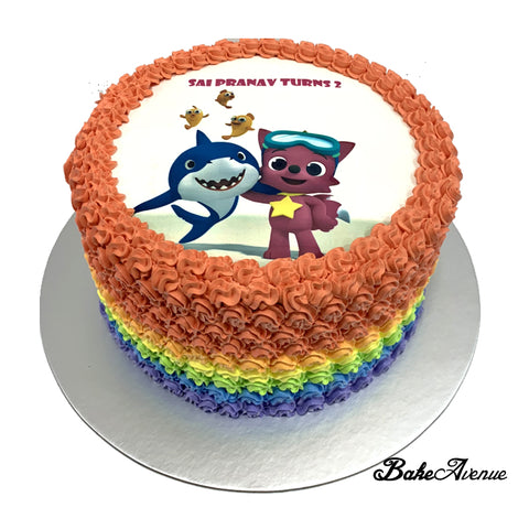 Baby Shark icing image Rainbow Cake