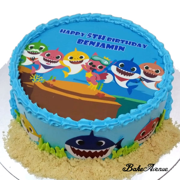 Baby Shark icing image Cake with Decorated side