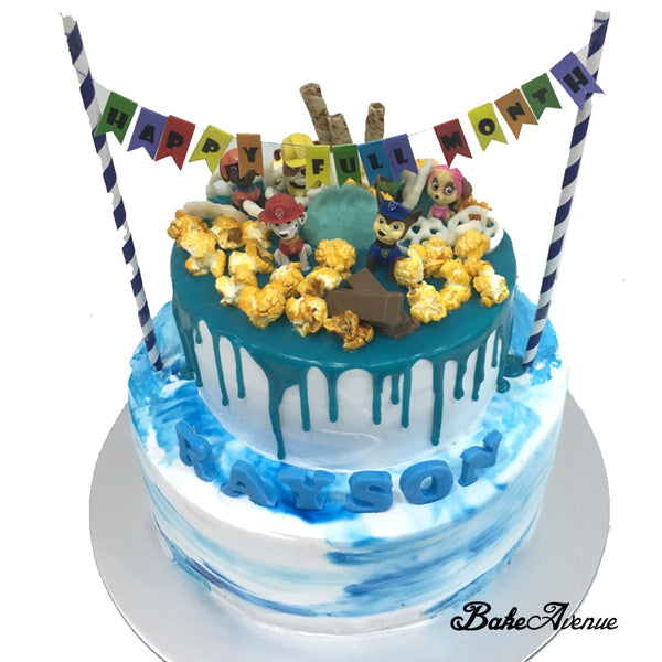 Paw Patrol Toppers 2 tiers cake (Top Tier Drip Cake)