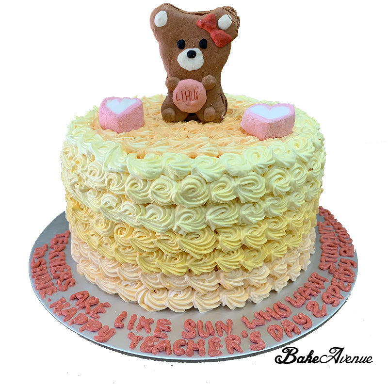 Bear Macaron Topper Ombre Cake