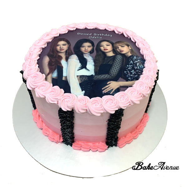 Kpop Black Pink icing image Ombre Cake (Smooth Finish with black Stripes)