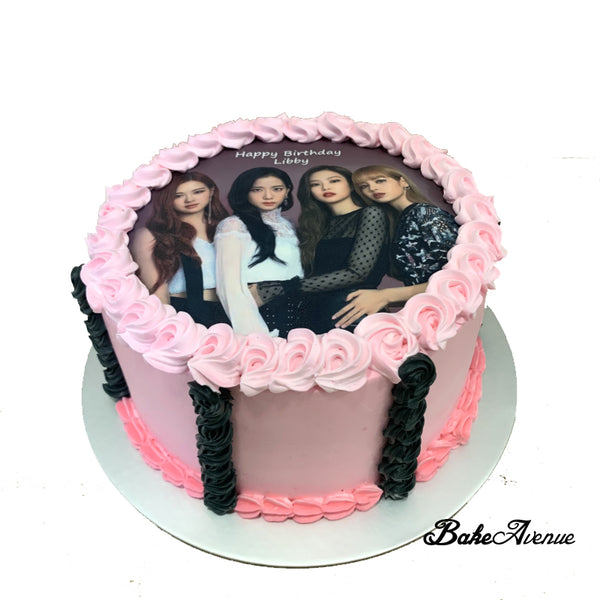 Kpop Black Pink icing image Ombre Cake (Smooth Finish with black Stripes)