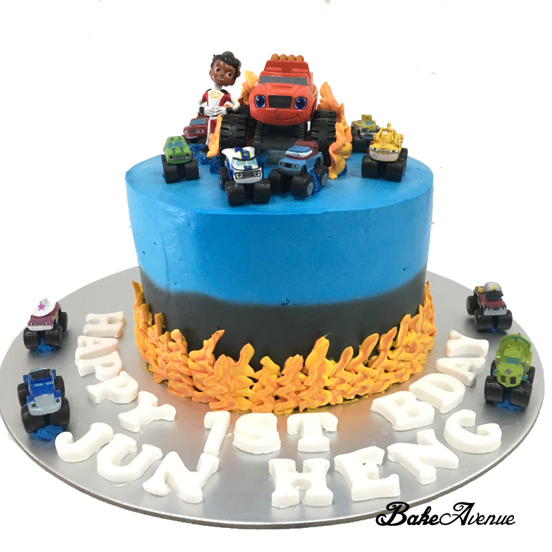 Blaze and Monster toppers Ombre Cake