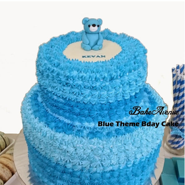 Blue Theme 2-Tiers Cake