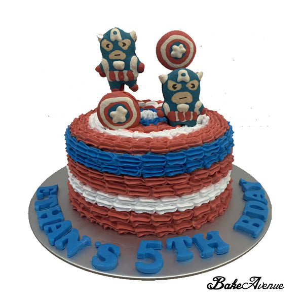 Avengers Captain America Macaron Topper Cake (with Captain America + Shield macarons)